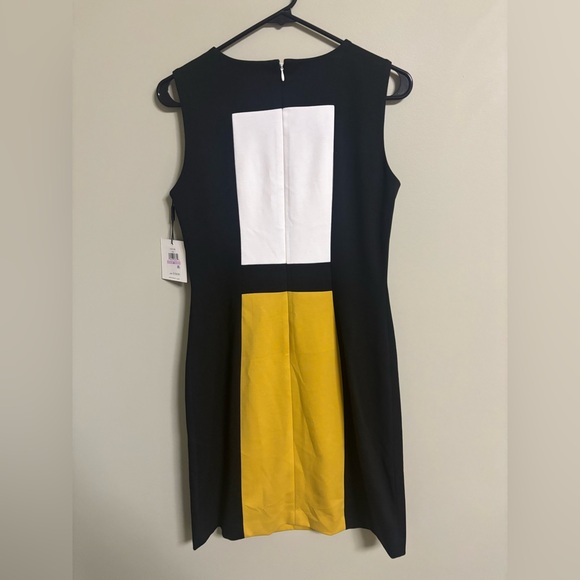 Calvin Klein Size 6 Small Black Gold Color Block Sleeveless Dress Ponte New - Picture 2 of 7